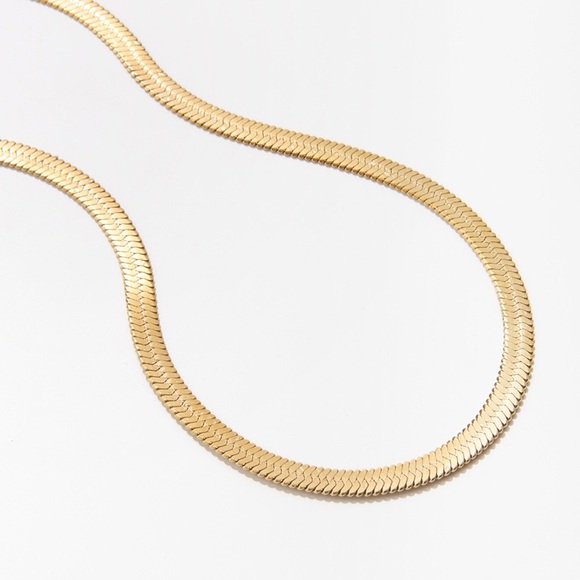 18K Gold Plated 3mm Herringbone Chain Necklace*Snake Chain*Sleek Minimalist - Picture 5 of 12